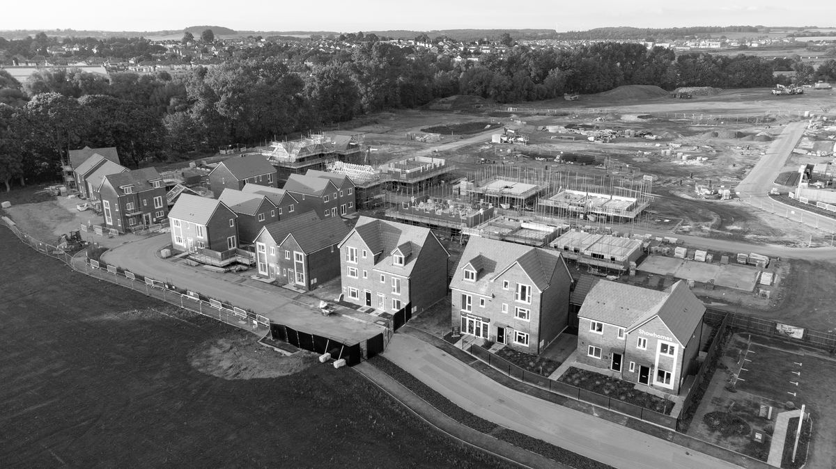 Aerial view of a new housing development under construction